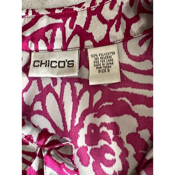 Chico's womens size 3 shirt magenta/silver satin button-up long sleeves - Picture 7 of 8